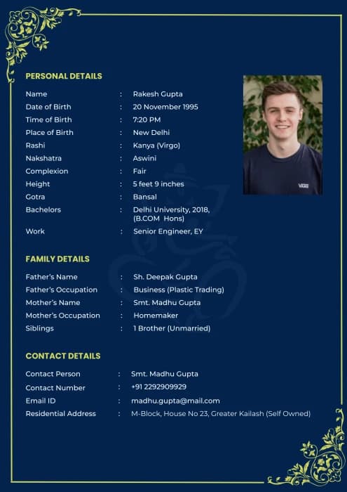 Blue background Marriage Biodata Format | Biodata for Marriage