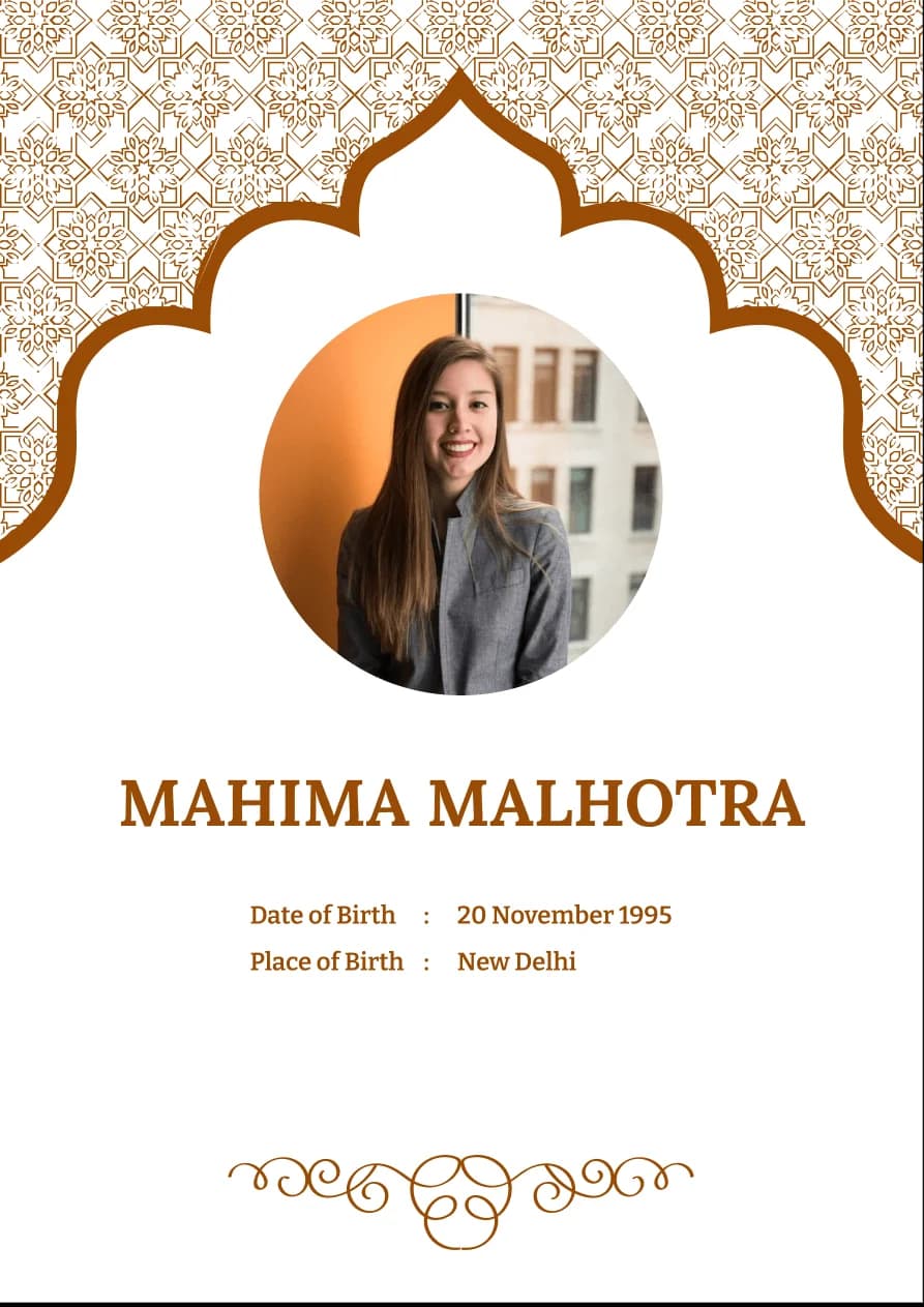 Elegantly designed Marriage Biodata Format Brown | Biodata for Marriage