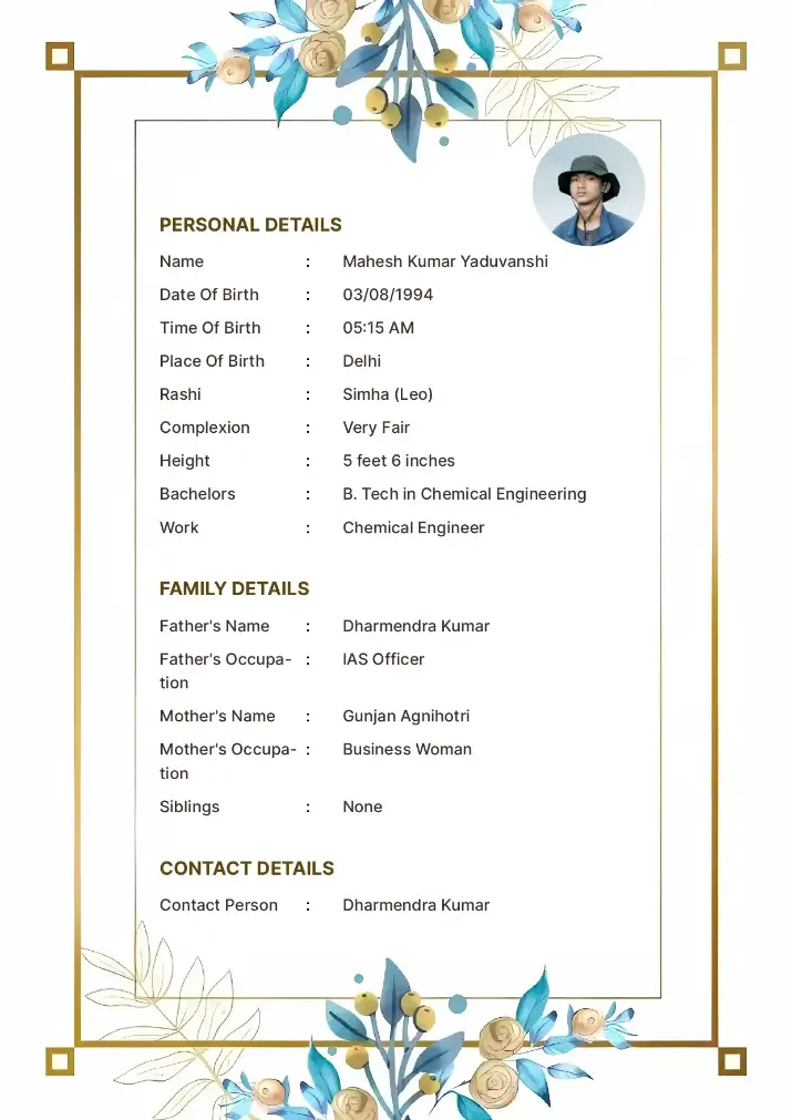 Flowers Marriage Biodata Format | Biodata for Marriage