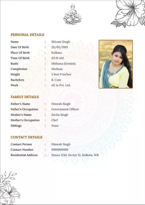 Gautam Buddha Marriage Biodata Format | Biodata for Marriage