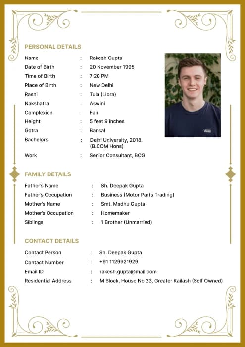 Traditional looking Marriage Biodata Format | Biodata for Marriage