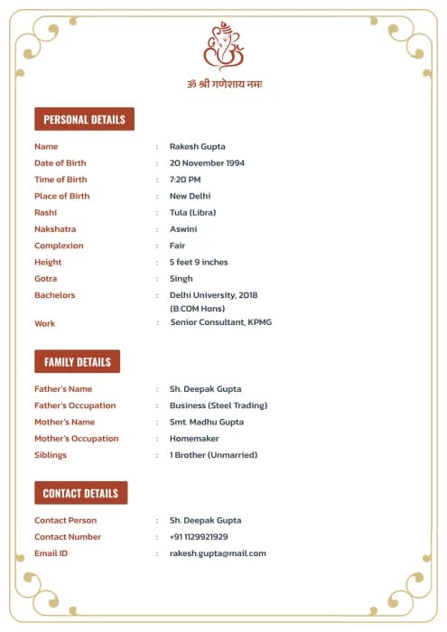 White background Marriage Biodata Format | Biodata for Marriage