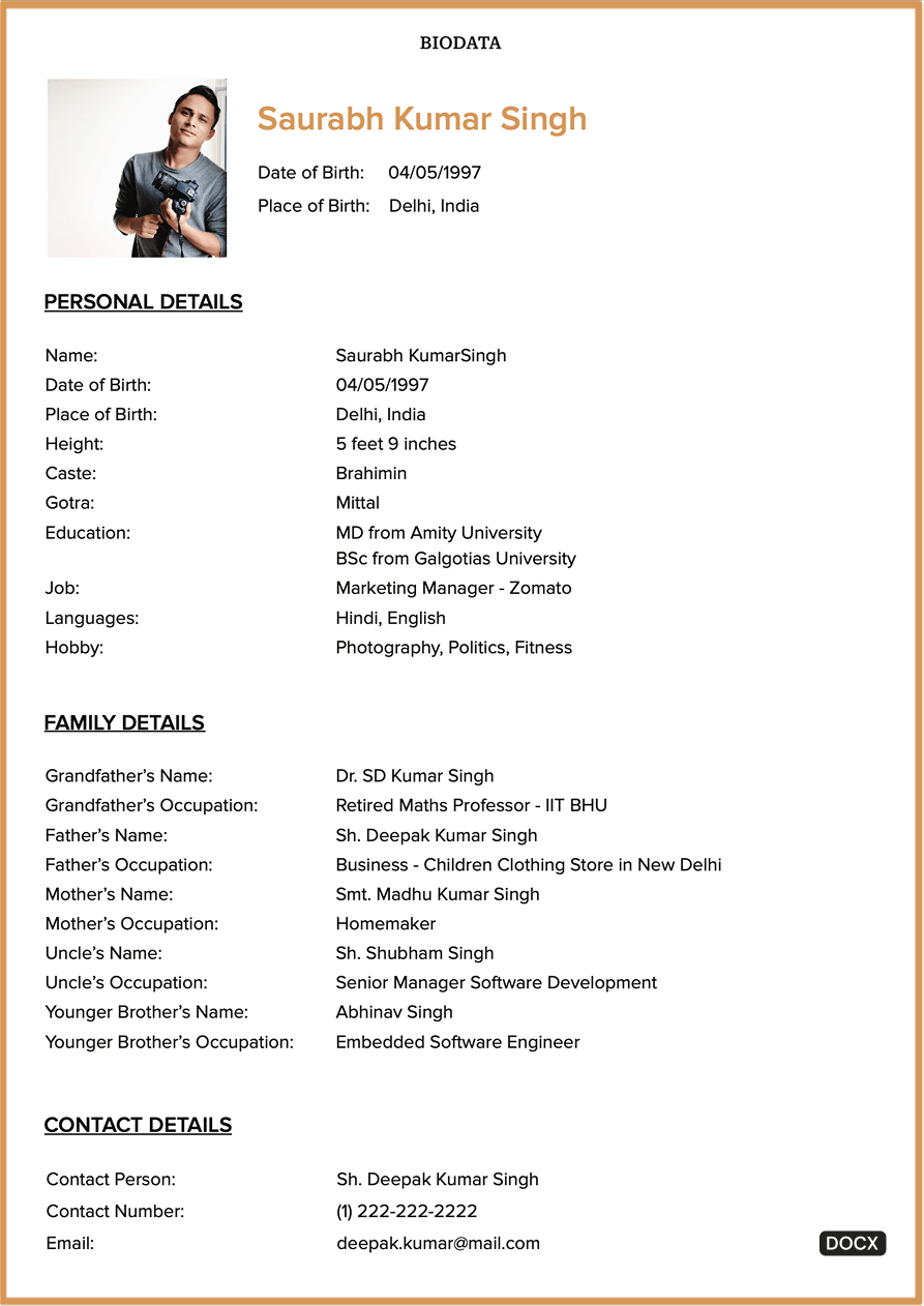 Sample marriage biodata template in word format